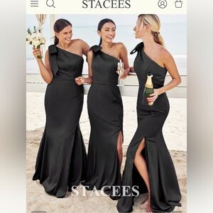 Stacees - Black One Shoulder with bow maxi Bridesmaid dress